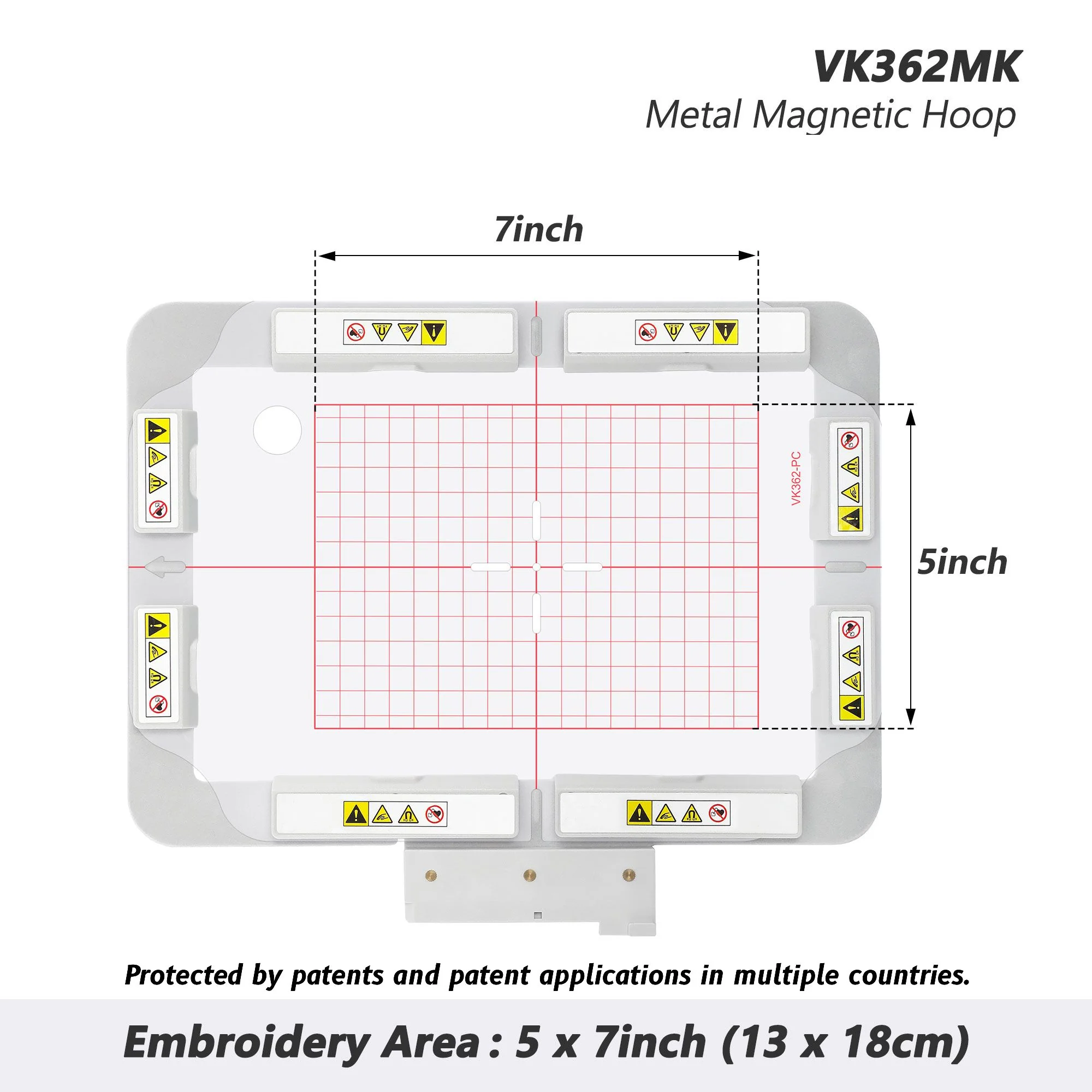 VK362MK 7"x5" 180x130mm Metal Magnetic Hoop (Long-bar Magnets) for Husqvarna Viking Designer Diamond Ruby Royale Topaz etc. Pfaff Creative Embroidery Machine
