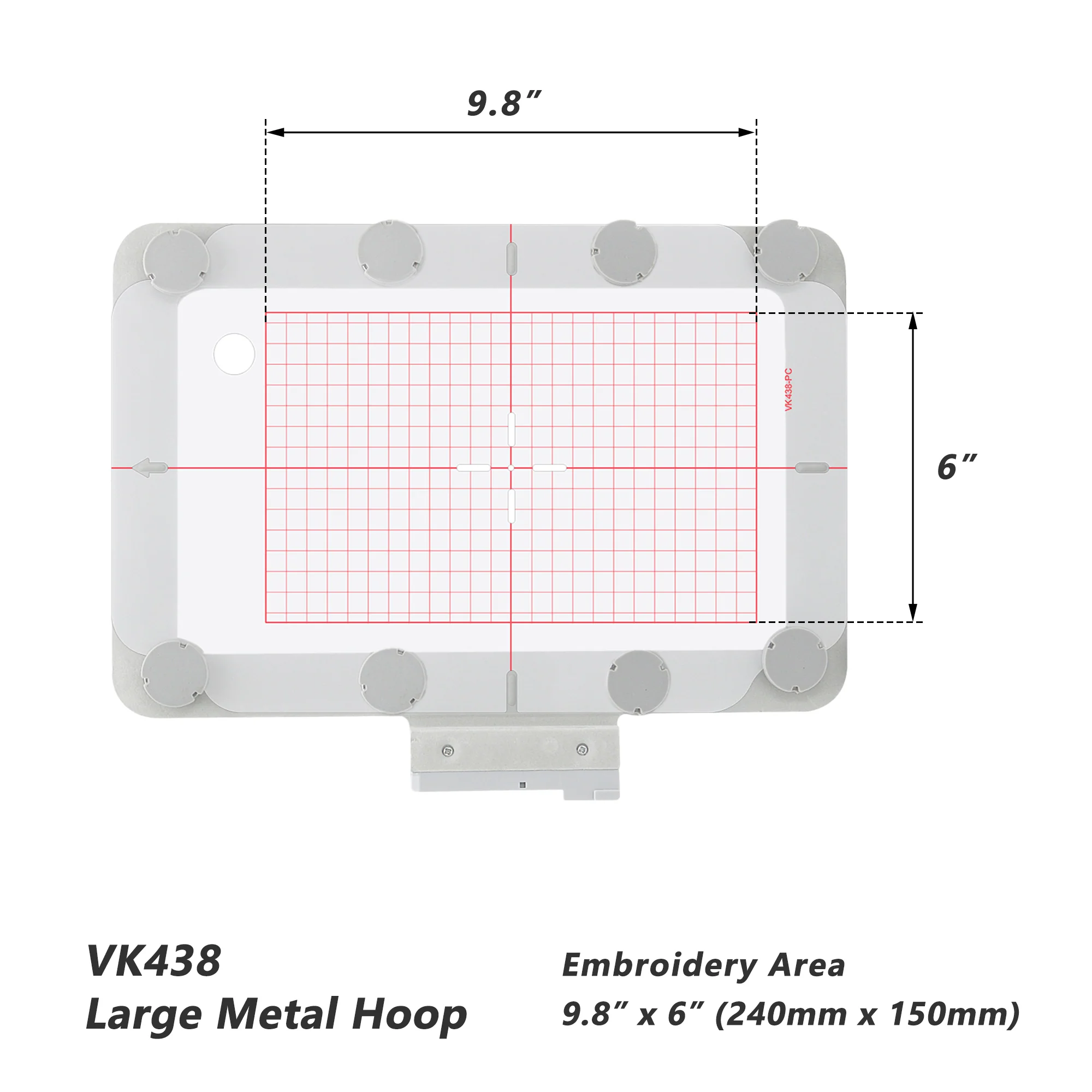 VK438 9.8"x6" 240x150mm Metal Magnetic Hoop for Husqvarna Viking Ruby Royale Topaz etc. Pfaff Creative Icon Embroidery Machine